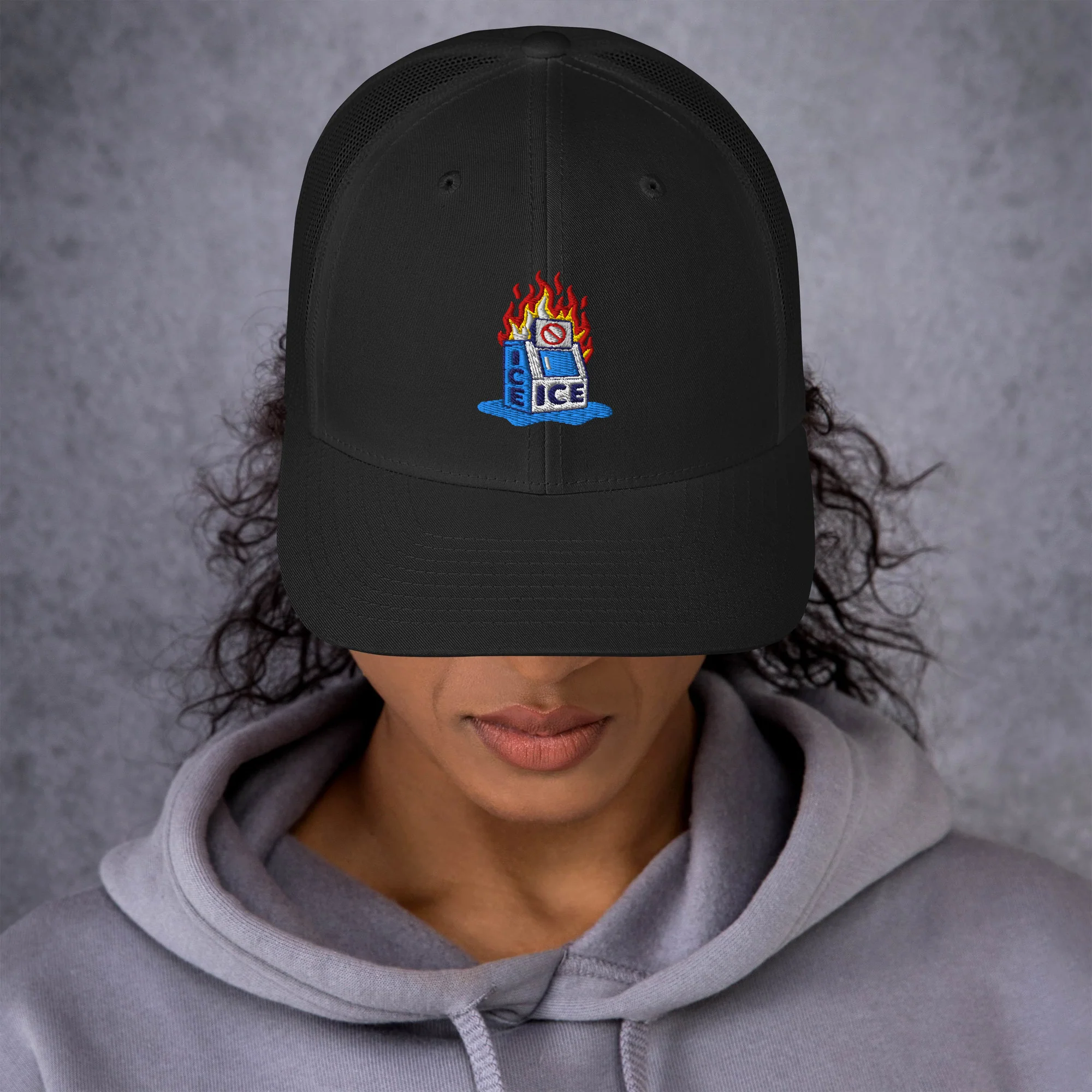 Abolish ICE Burning Machine Trucker Hat - Image 3