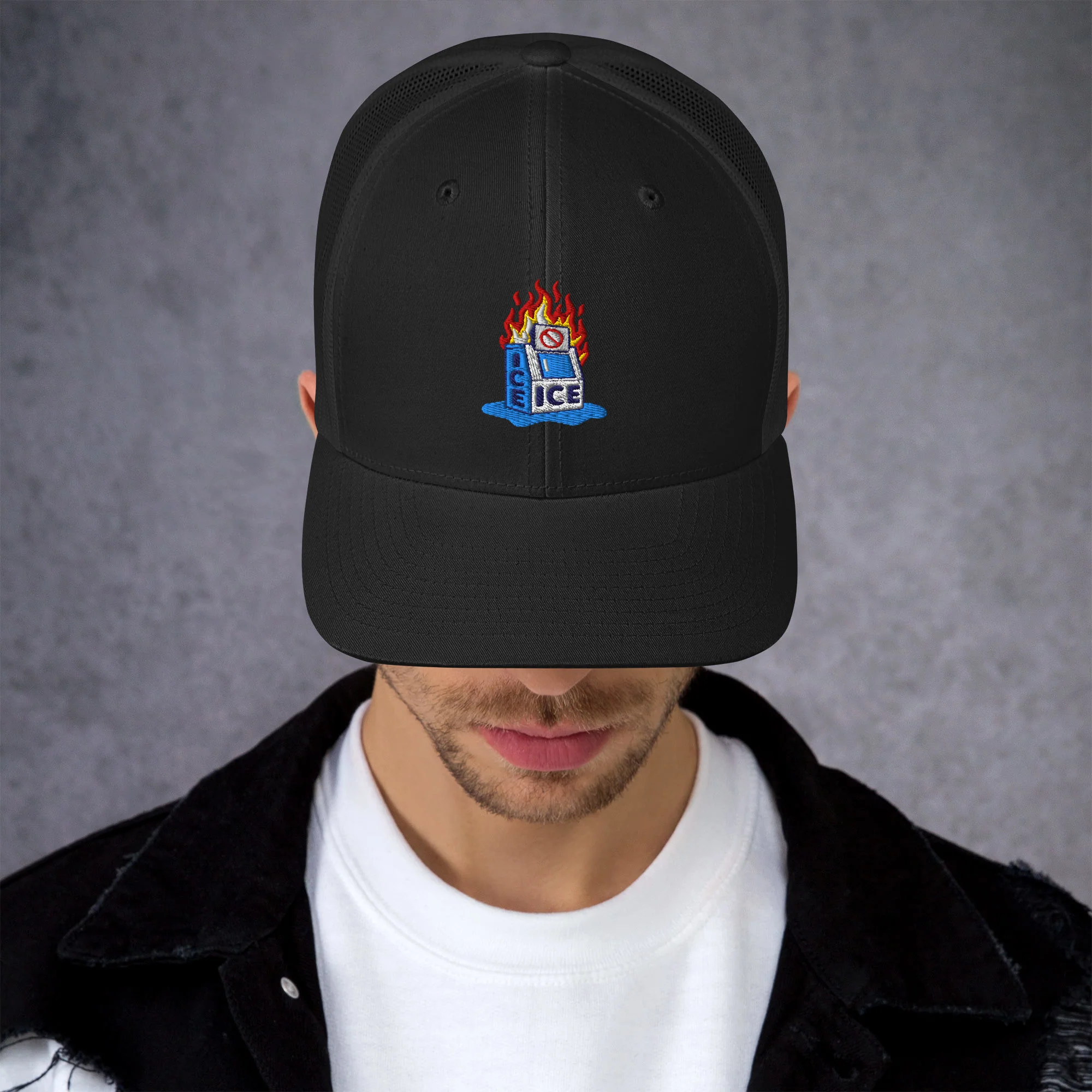 Abolish ICE Burning Machine Trucker Hat - Image 4