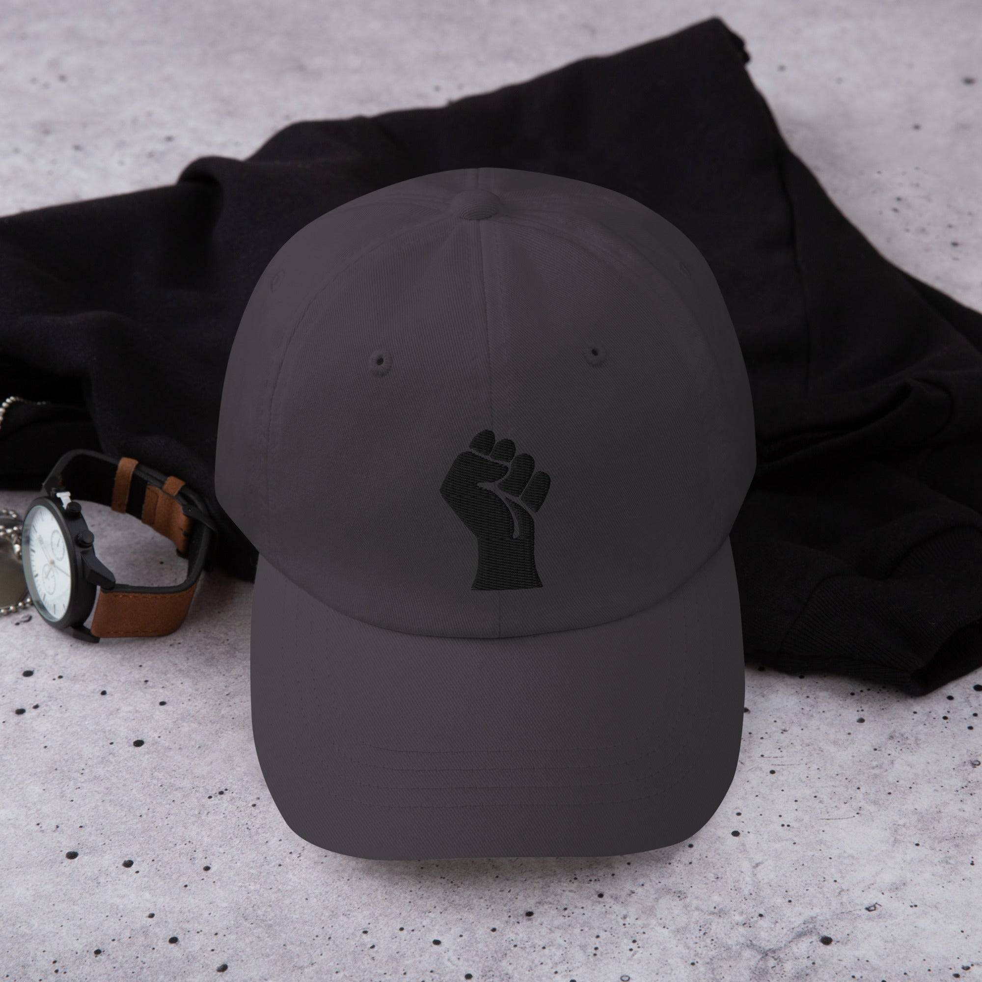 Black On Black Power Fist Embroidered Baseball Cap - Image 3