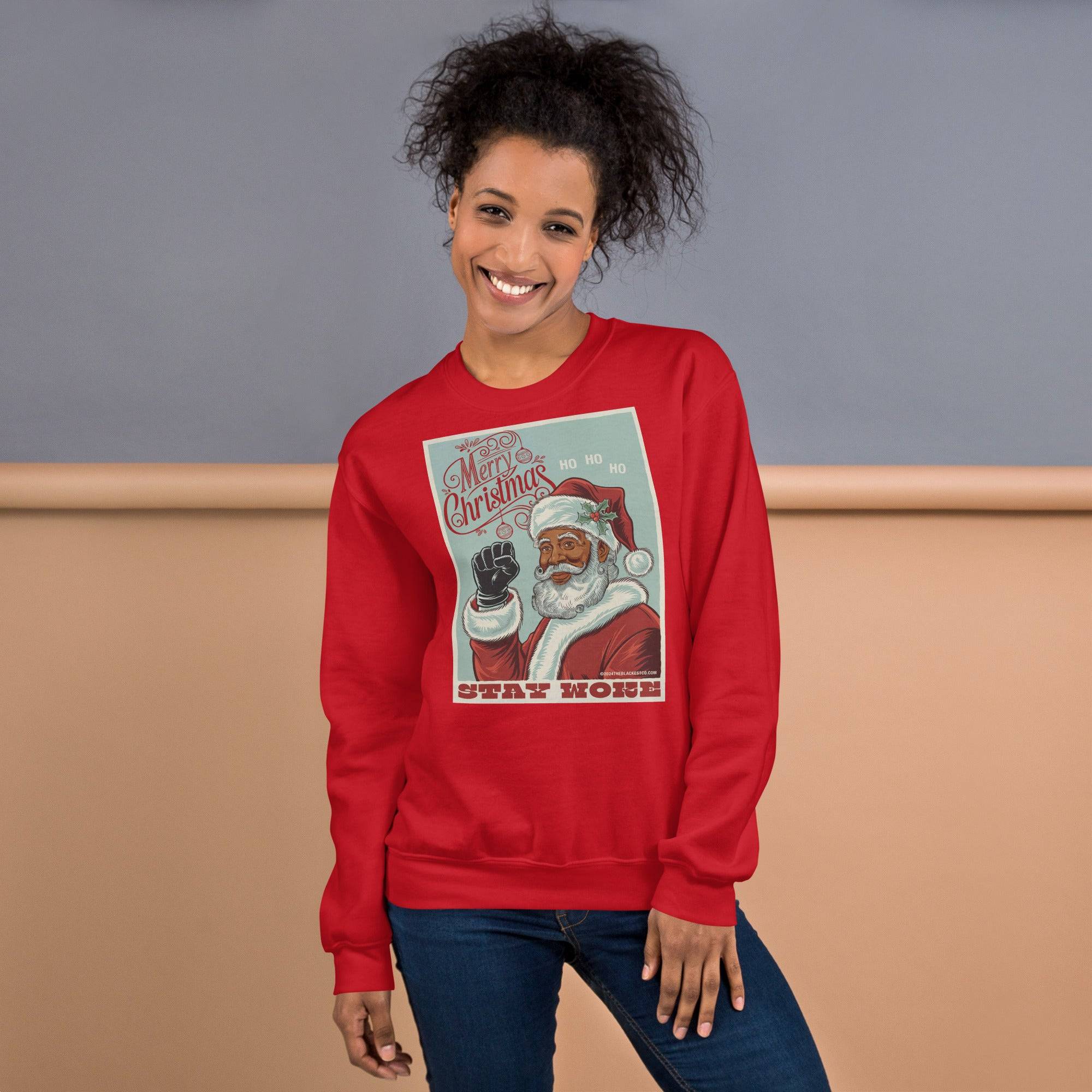 Black Santa Stay Woke Unisex Sweatshirt - Image 3