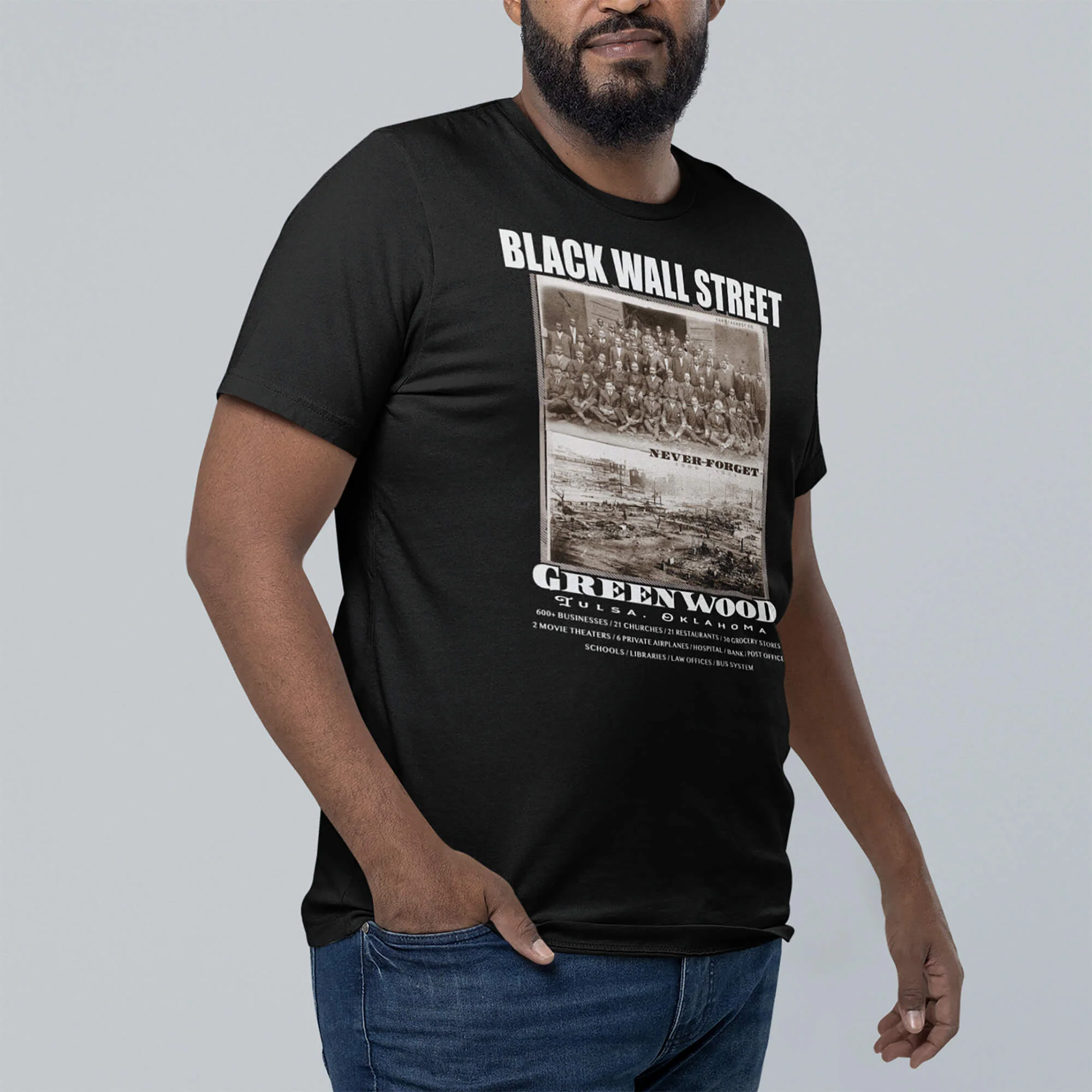 Black Wall Street Vintage History Before And After Photos T Shirt - Image 12