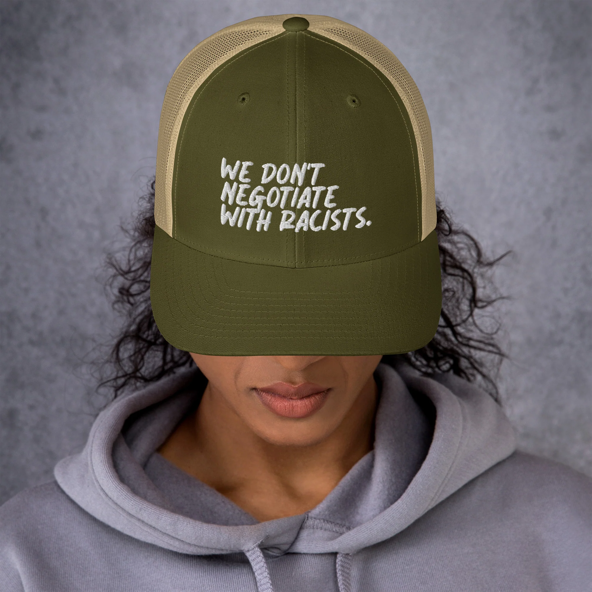 We Don't Negotiate With Racists Trucker Cap - Image 8
